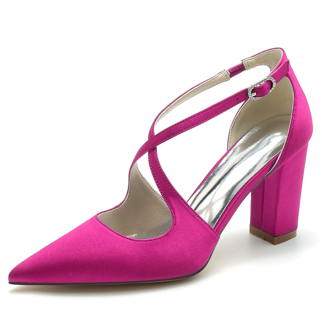 Chaussures de Mariage pour Femmes, Chaussures de Mariée à Bout Pointu et à Boucle Croisées
