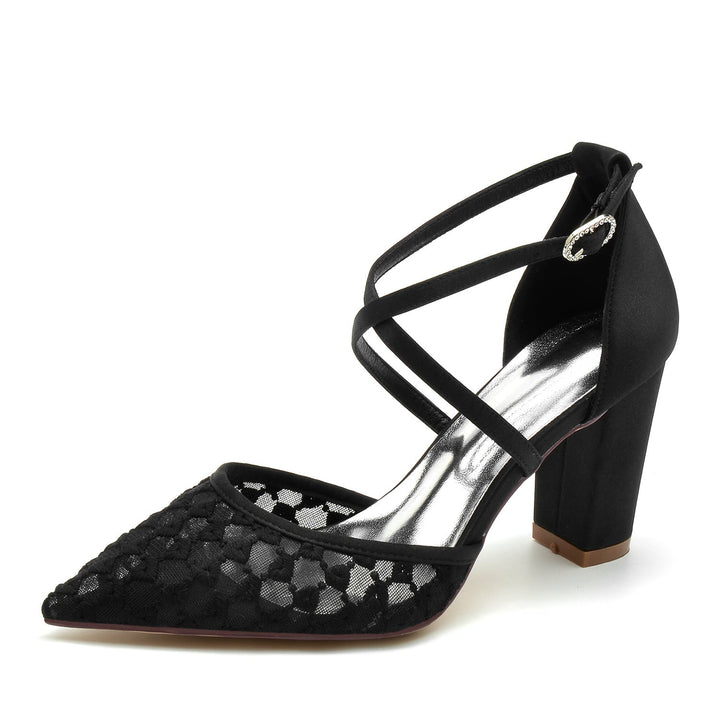 Chaussures de Mariage pour Femmes en Satin de Soie et Maille à Bout Pointu et Boucle
