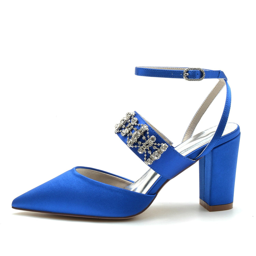 Chaussures de Mariage pour Femmes, Chaussures de Mariée à Bout Fermé avec Boucle et Strass