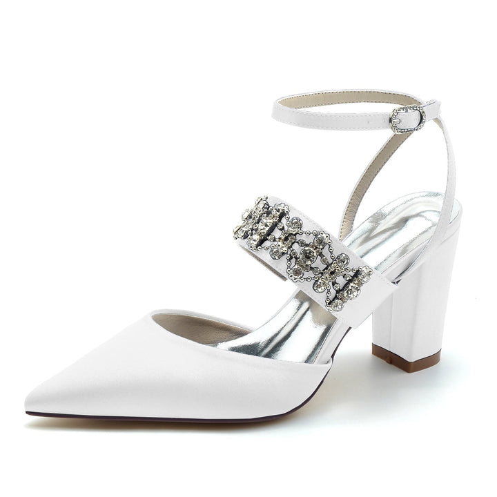 Chaussures de Mariage pour Femmes, Chaussures de Mariée à Bout Fermé avec Boucle et Strass