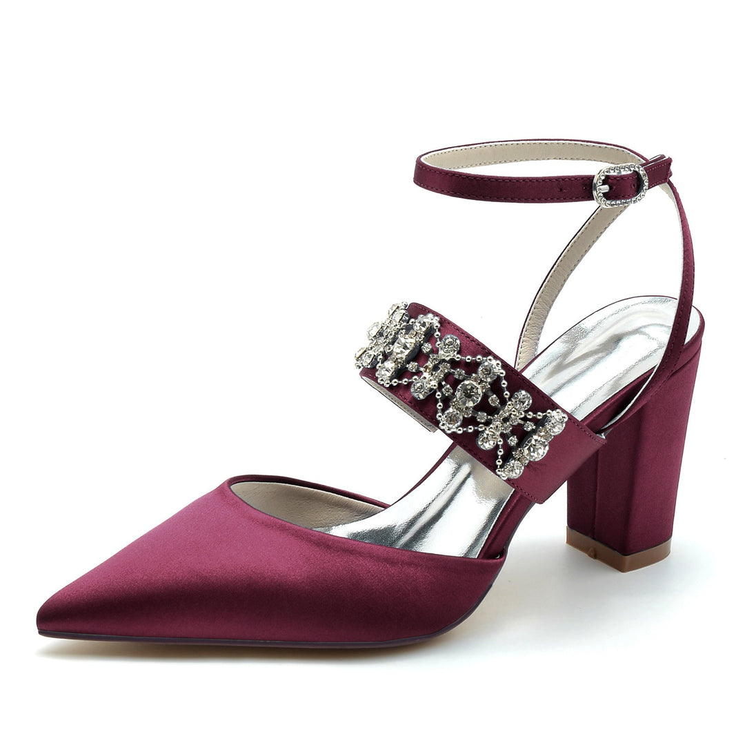 Chaussures de Mariage pour Femmes, Chaussures de Mariée à Bout Fermé avec Boucle et Strass
