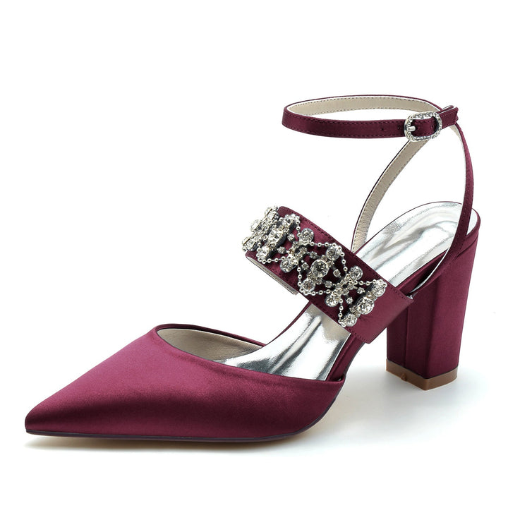 Chaussures de Mariage pour Femmes, Chaussures de Mariée à Bout Fermé avec Boucle et Strass