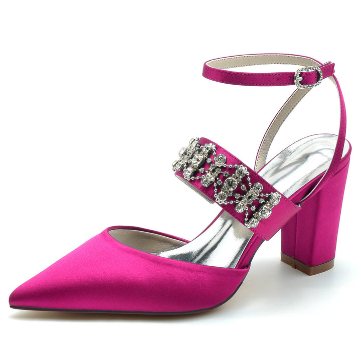 Chaussures de Mariage pour Femmes, Chaussures de Mariée à Bout Fermé avec Boucle et Strass