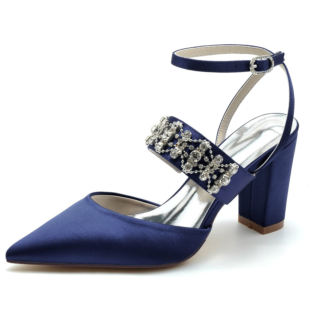 Chaussures de Mariage pour Femmes, Chaussures de Mariée à Bout Fermé avec Boucle et Strass
