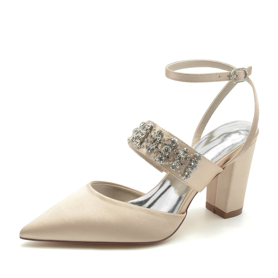 Chaussures de Mariage pour Femmes, Chaussures de Mariée à Bout Fermé avec Boucle et Strass