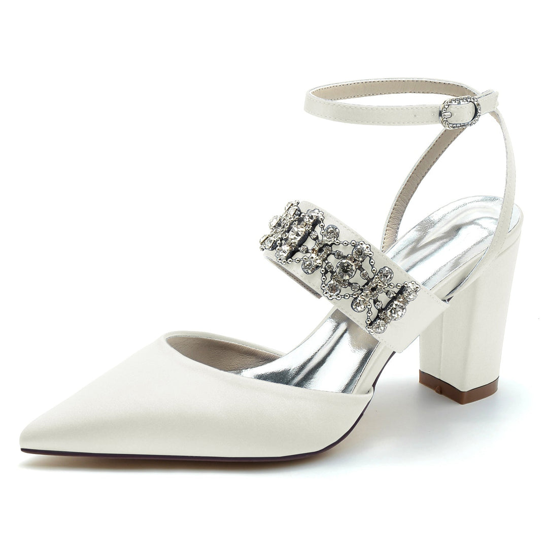 Chaussures de Mariage pour Femmes, Chaussures de Mariée à Bout Fermé avec Boucle et Strass