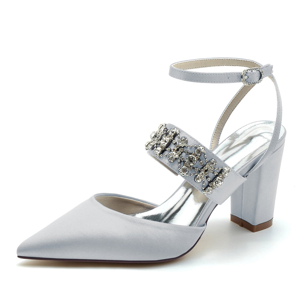 Chaussures de Mariage pour Femmes, Chaussures de Mariée à Bout Fermé avec Boucle et Strass