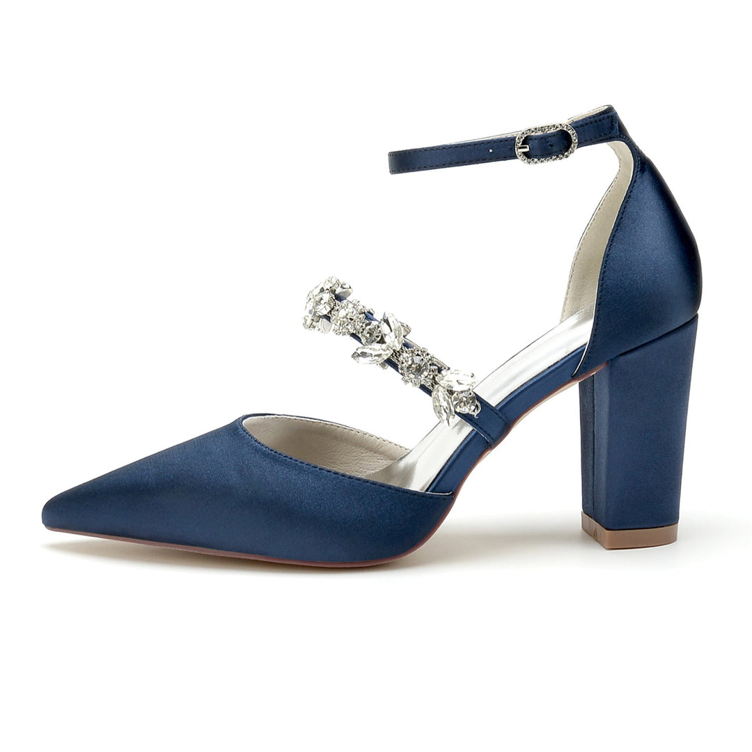 Chaussures de Mariée à Talon Bloc et Bout Pointu en Strass pour Femmes