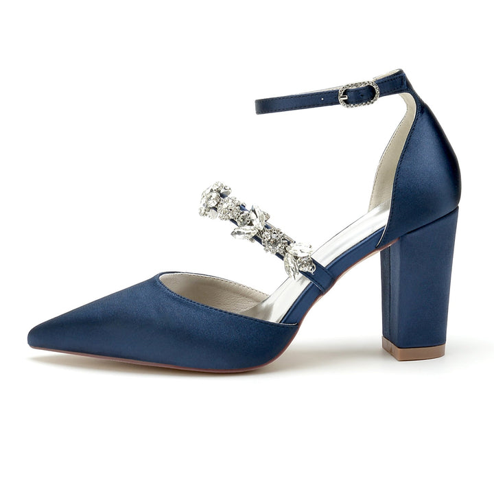 Chaussures de Mariée à Talon Bloc et Bout Pointu en Strass pour Femmes