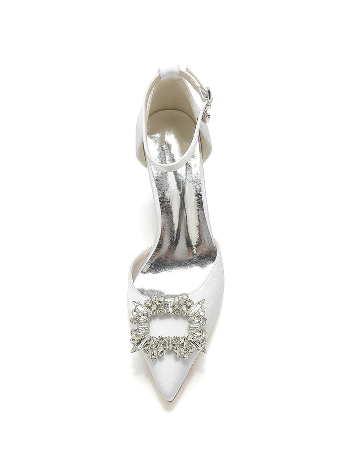 Chaussures de Demoiselle D'Honneur à Talons Hauts et Bout Pointu en Strass pour Femmes