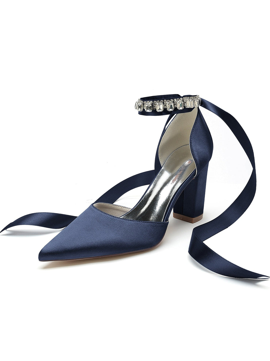 Chaussures de Demoiselle D'Honneur à Talons Hauts et Bout Pointu en Strass pour Femmes