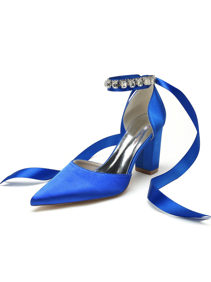 Chaussures de Demoiselle D'Honneur à Talons Hauts et Bout Pointu en Strass pour Femmes