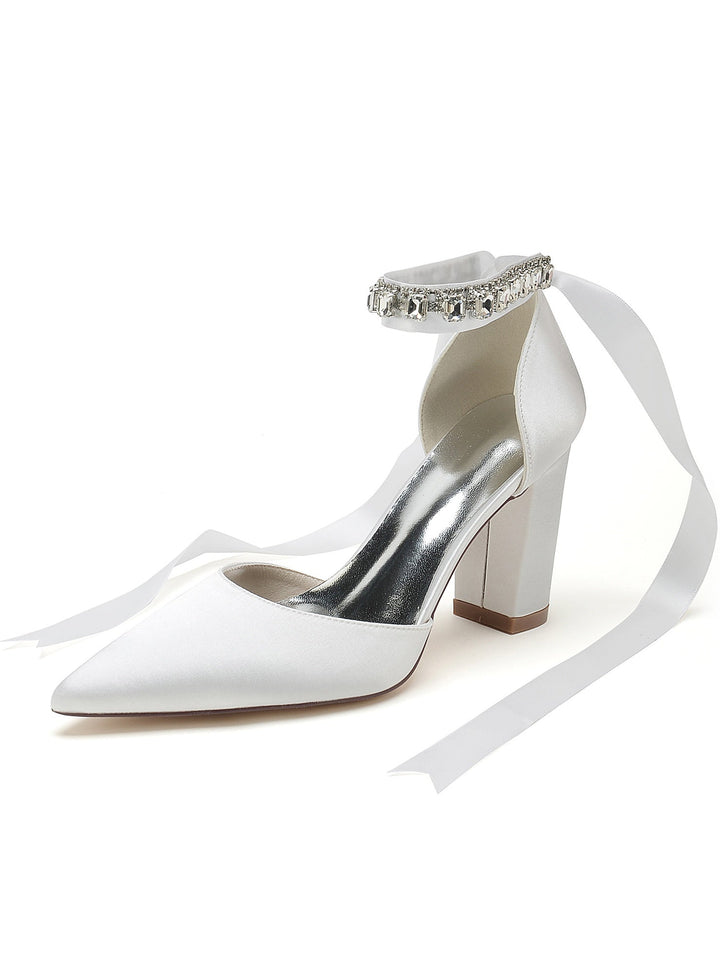 Chaussures de Demoiselle D'Honneur à Talons Hauts et Bout Pointu en Strass pour Femmes