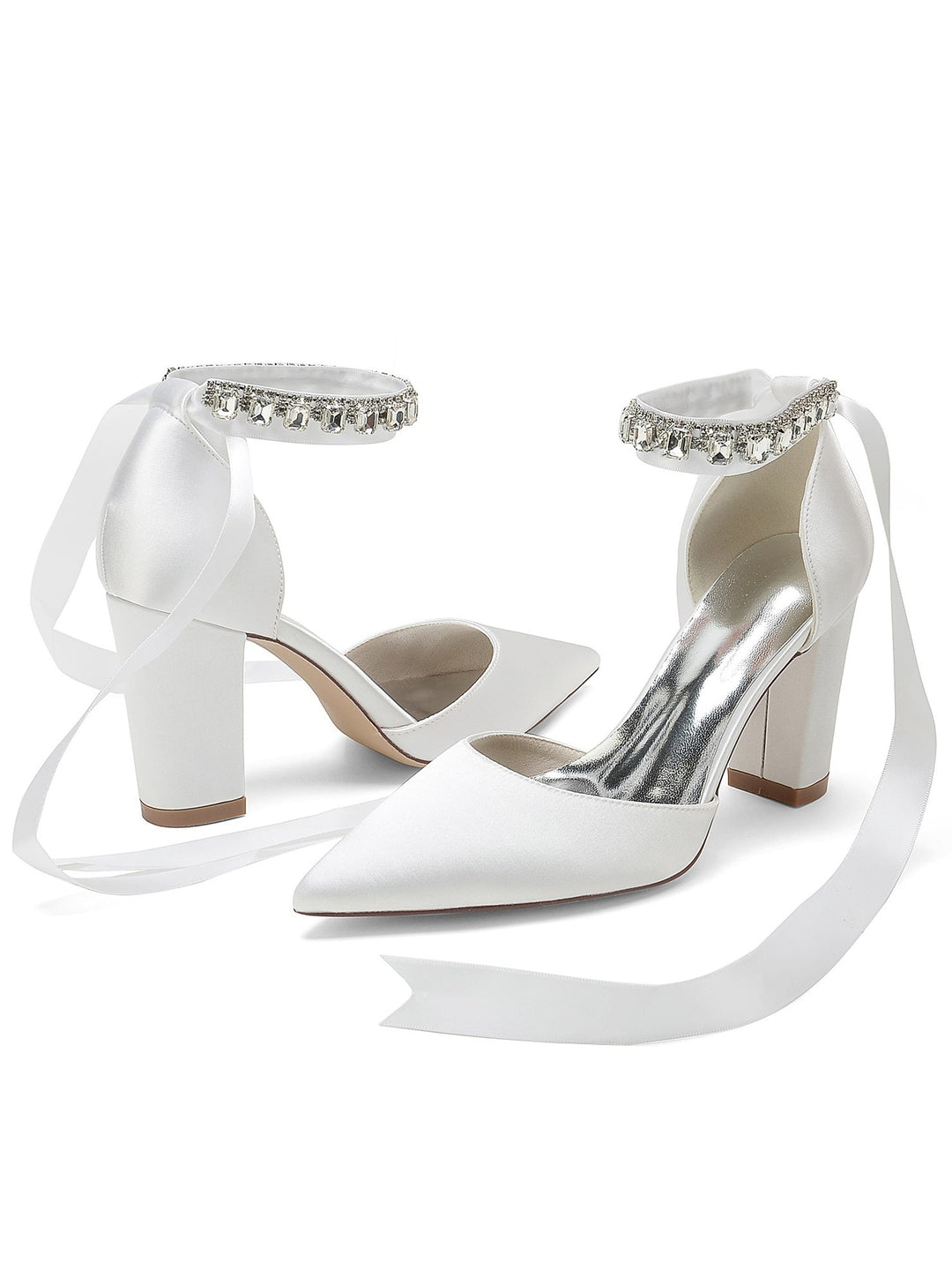 Chaussures de Demoiselle D'Honneur à Talons Hauts et Bout Pointu en Strass pour Femmes