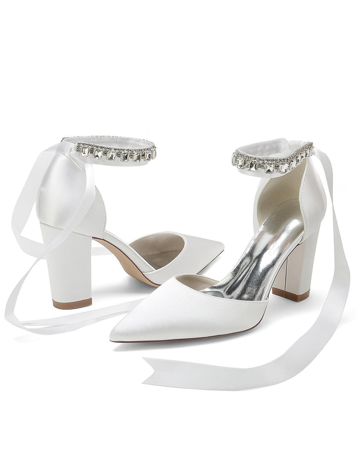 Chaussures de Demoiselle D'Honneur à Talons Hauts et Bout Pointu en Strass pour Femmes