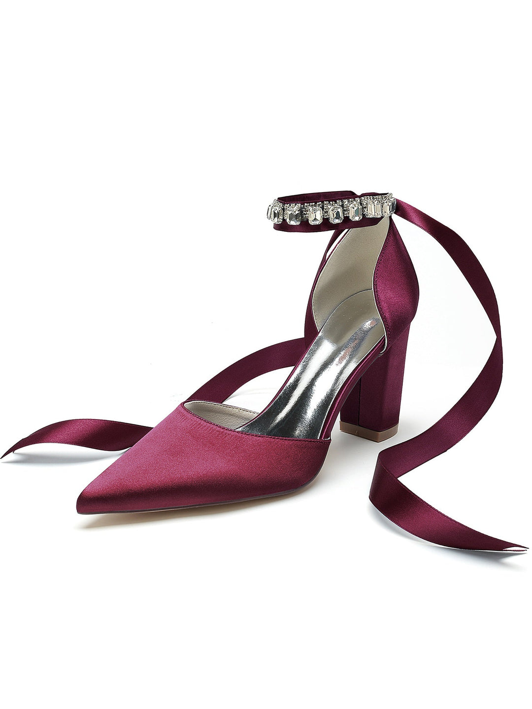 Chaussures de Demoiselle D'Honneur à Talons Hauts et Bout Pointu en Strass pour Femmes