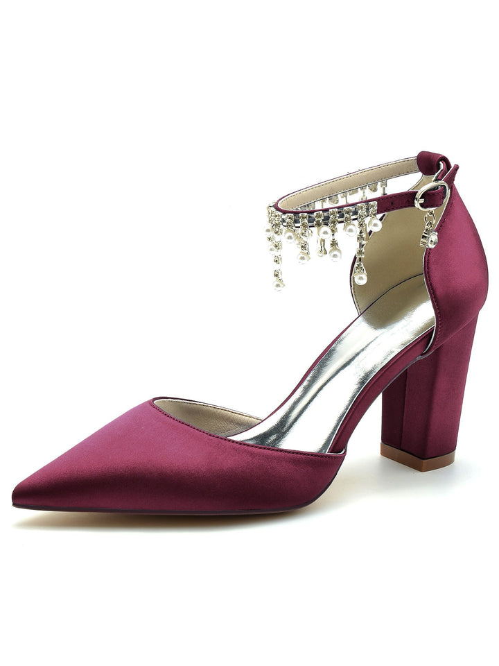 Chaussures de Demoiselle D'Honneur à Talons Hauts et Bout Pointu en Strass pour Femmes