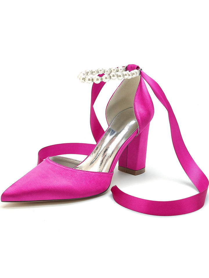 Chaussures de Mariage pour Femmes, Chaussures de Demoiselle D'Honneur à Talons Hauts et Bout Pointu avec Strass