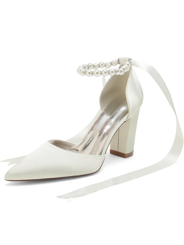 Chaussures de Mariage pour Femmes, Chaussures de Demoiselle D'Honneur à Talons Hauts et Bout Pointu avec Strass