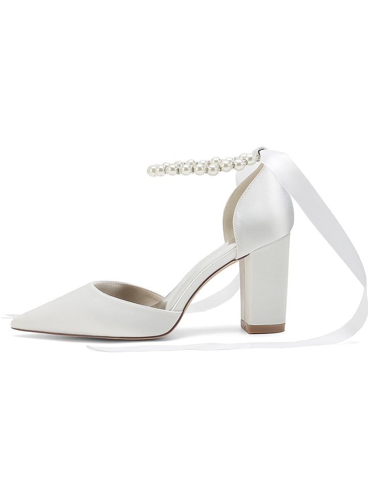 Chaussures de Mariage pour Femmes, Chaussures de Demoiselle D'Honneur à Talons Hauts et Bout Pointu avec Strass