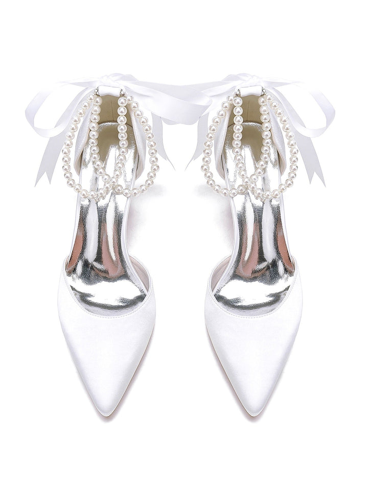 Chaussures de Demoiselle D'Honneur à Talon Aiguille et Bout Pointu en Strass pour Femmes