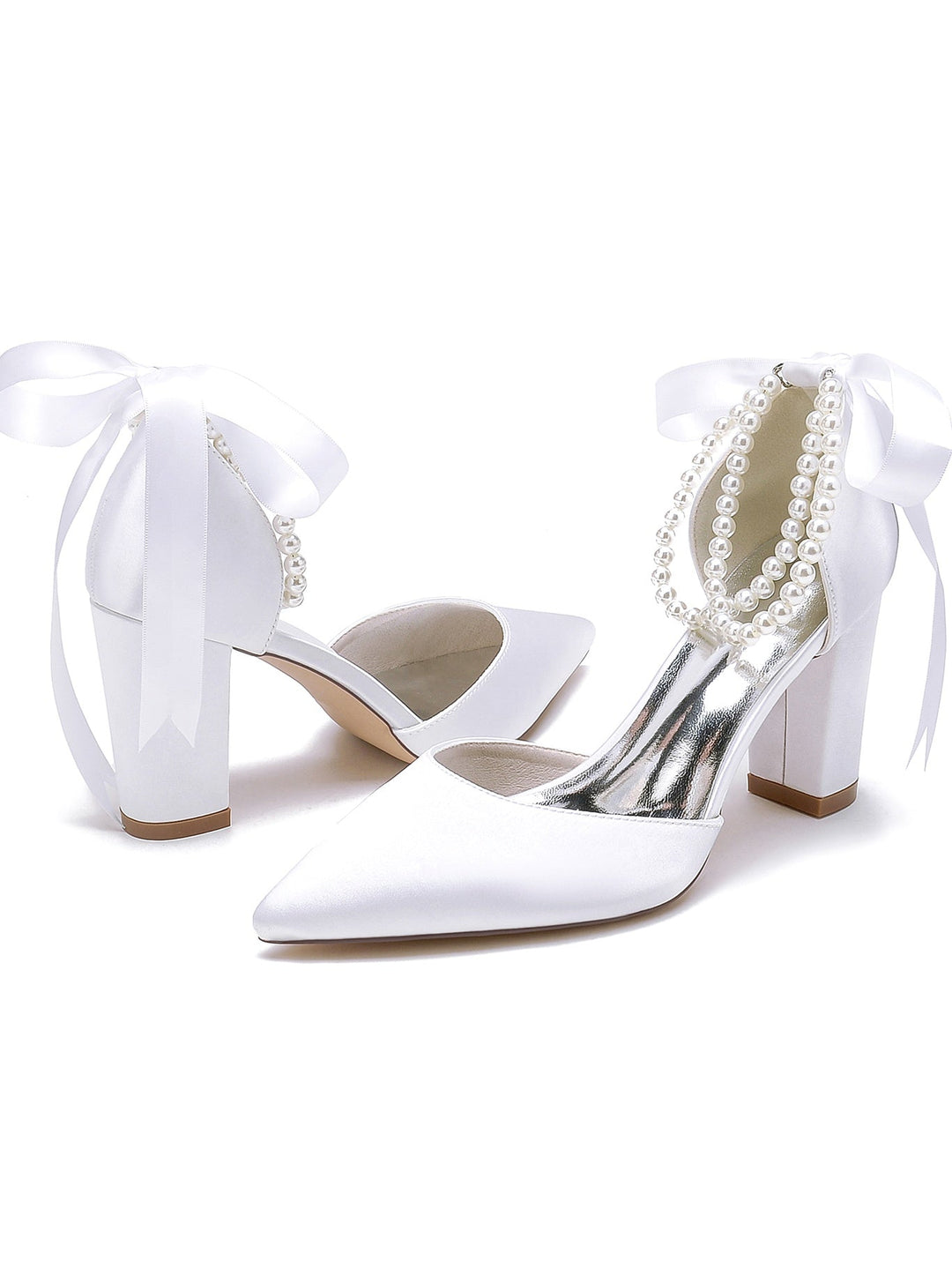 Chaussures de Demoiselle D'Honneur à Talon Aiguille et Bout Pointu en Strass pour Femmes