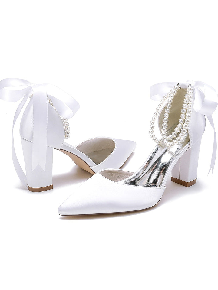 Chaussures de Demoiselle D'Honneur à Talon Aiguille et Bout Pointu en Strass pour Femmes