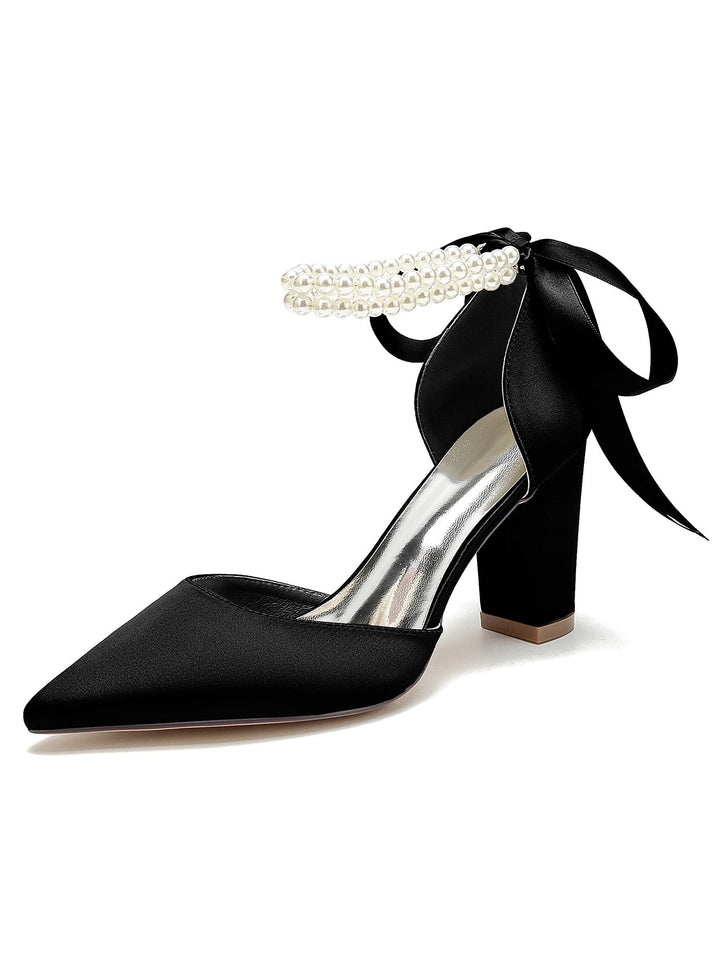 Chaussures de Demoiselle D'Honneur à Talon Aiguille et Bout Pointu en Strass pour Femmes