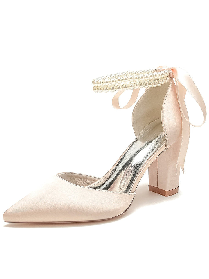 Chaussures de Demoiselle D'Honneur à Talon Aiguille et Bout Pointu en Strass pour Femmes