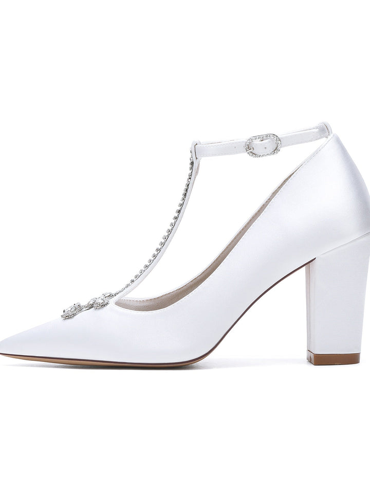 Chaussures de Mariée à Talon Aiguille et Bout Pointu en Strass pour Femmes