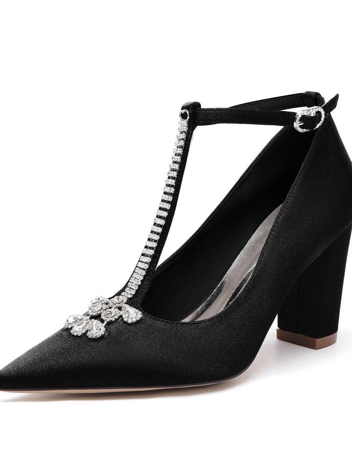 Chaussures de Mariée à Talon Aiguille et Bout Pointu en Strass pour Femmes