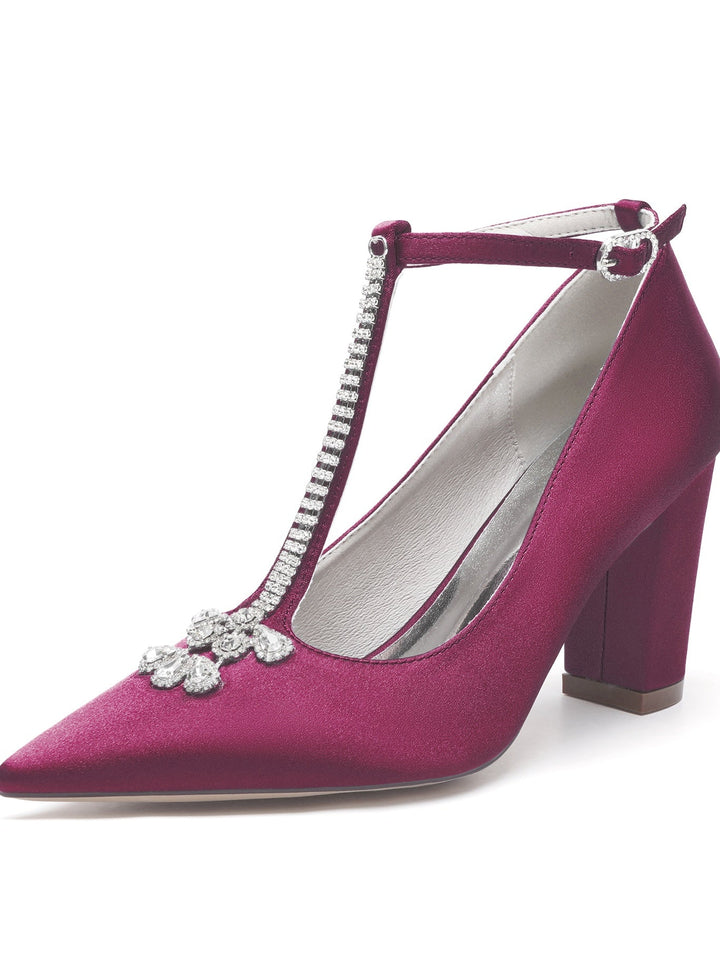 Chaussures de Mariée à Talon Aiguille et Bout Pointu en Strass pour Femmes