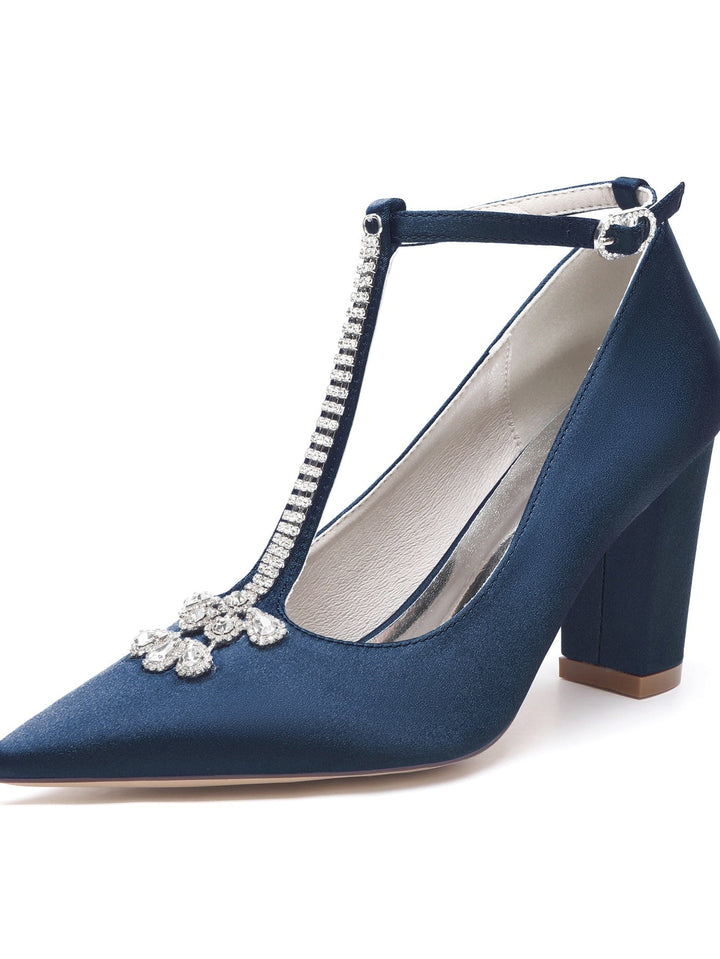 Chaussures de Mariée à Talon Aiguille et Bout Pointu en Strass pour Femmes