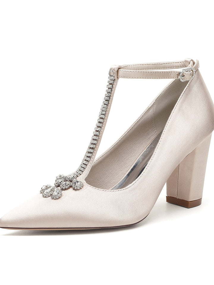 Chaussures de Mariée à Talon Aiguille et Bout Pointu en Strass pour Femmes