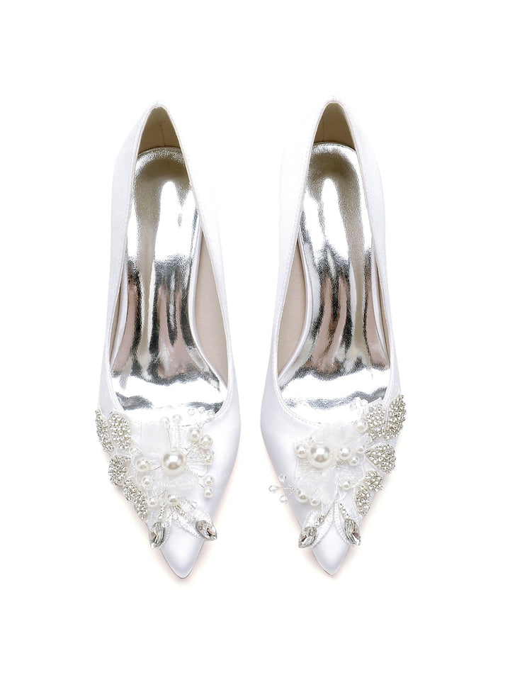 Chaussures de Mariage pour Femmes en Dentelle à Talons Hauts et Bout Pointu pour Demoiselles D'Honneur