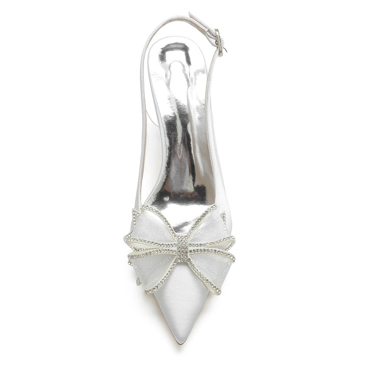 Chaussures de Mariage pour Femmes en Satin de Soie, Talon Bloc, Nœud, Bout Pointu, Boucle, Chaussures de Mariée