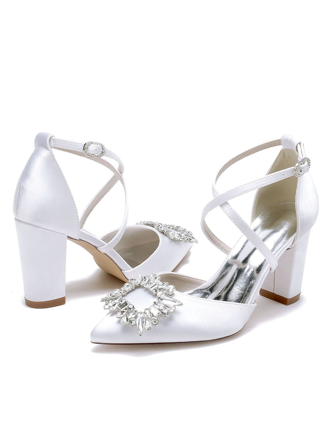 Chaussures de Mariage pour Femmes Chaussures de Mariée à Talons Hauts et Bout Pointu avec Strass