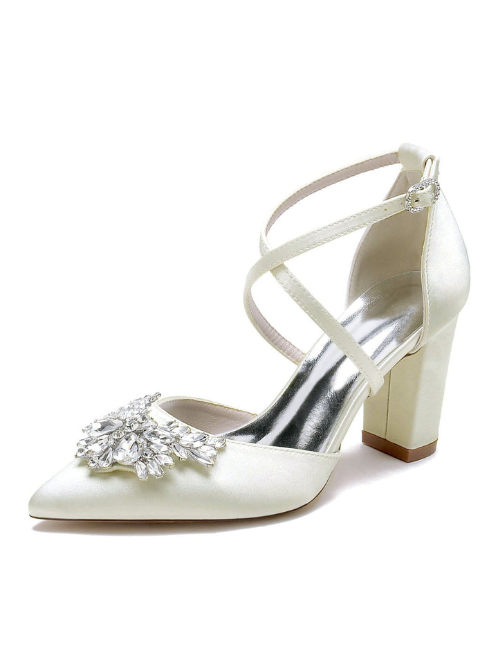 Chaussures de Mariage pour Femmes Chaussures de Mariée à Talons Hauts et Bout Pointu avec Strass