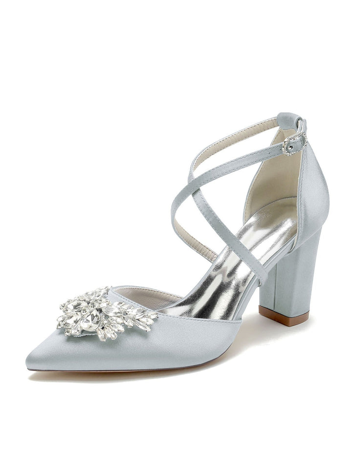 Chaussures de Mariage pour Femmes Chaussures de Mariée à Talons Hauts et Bout Pointu avec Strass