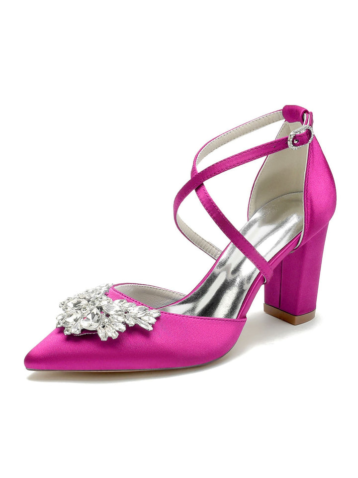 Chaussures de Mariage pour Femmes Chaussures de Mariée à Talons Hauts et Bout Pointu avec Strass