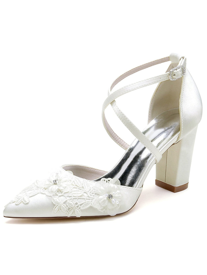 Chaussures de Mariage pour Femmes Applique Chaussures de Mariée à Talon Haut et Bout Pointu