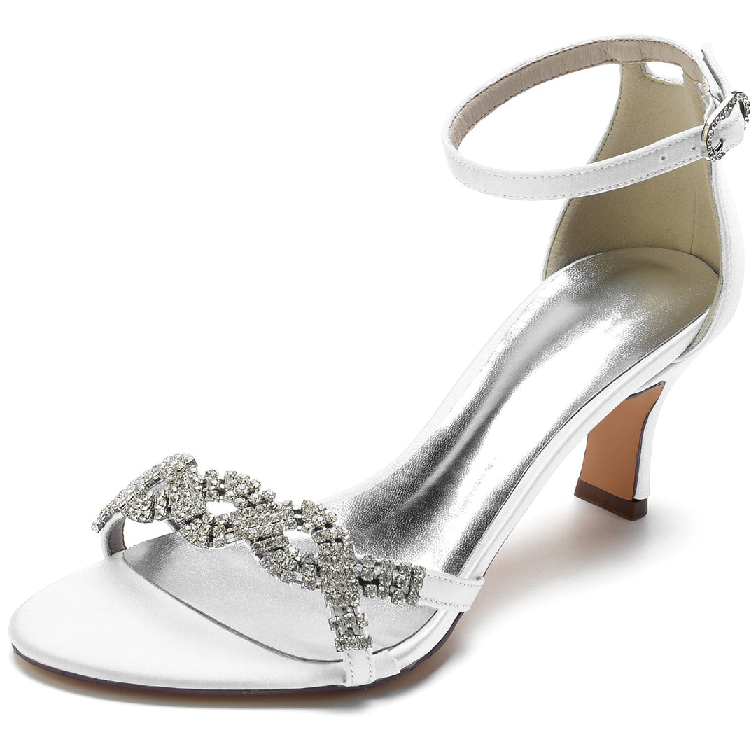 Chaussures de Mariage pour Femmes en Satin de Soie avec Strass et Boucle à Bout Ouvert