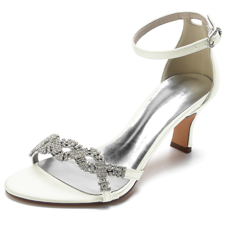 Chaussures de Mariage pour Femmes en Satin de Soie avec Strass et Boucle à Bout Ouvert