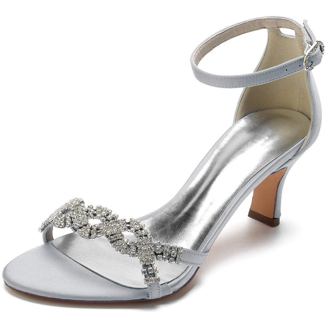 Chaussures de Mariage pour Femmes en Satin de Soie avec Strass et Boucle à Bout Ouvert