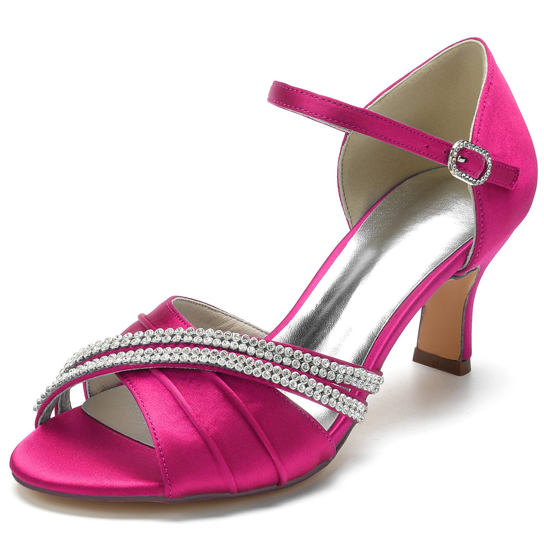 Chaussures de Mariage pour Femmes, Chaussures de Mariée Rondes à Lanières en Cristal, Bout Ouvert, Talon Moyen