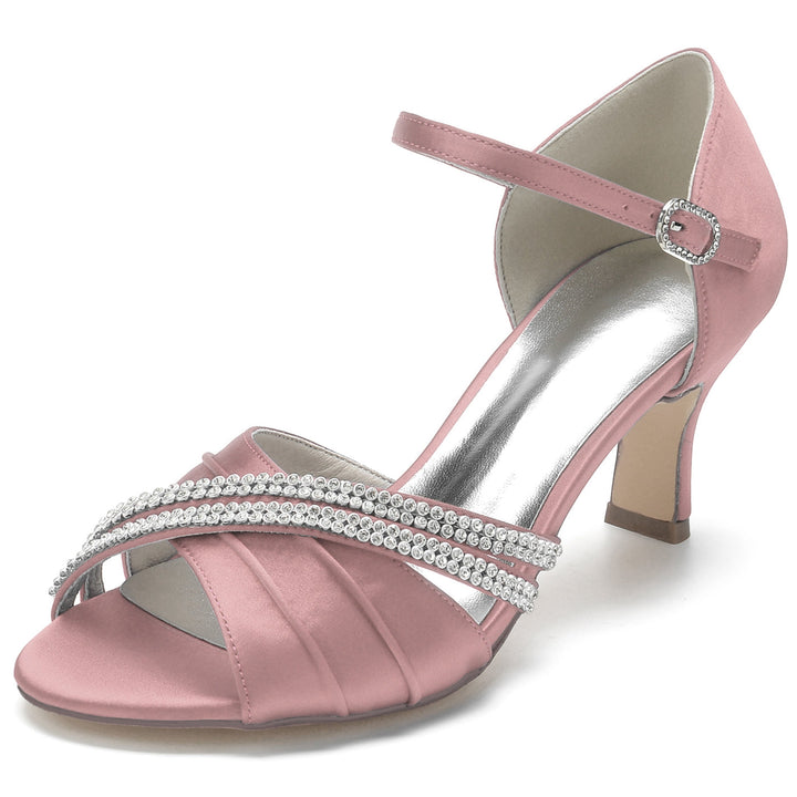 Chaussures de Mariage pour Femmes, Chaussures de Mariée Rondes à Lanières en Cristal, Bout Ouvert, Talon Moyen