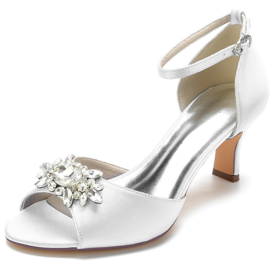 Chaussures de Mariage pour Femmes, Chaussures de Mariée Noires à Bout Ouvert et à Boucle avec Strass