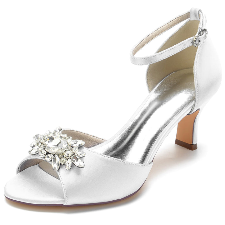 Chaussures de Mariage pour Femmes, Chaussures de Mariée Noires à Bout Ouvert et à Boucle avec Strass