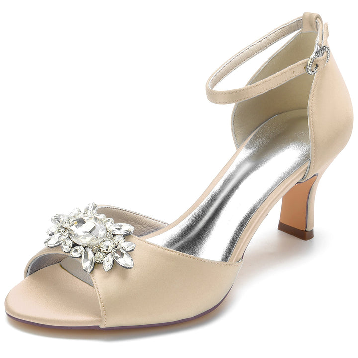 Chaussures de Mariage pour Femmes, Chaussures de Mariée Noires à Bout Ouvert et à Boucle avec Strass