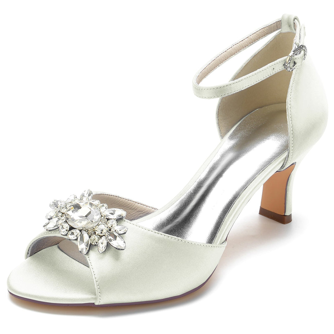 Chaussures de Mariage pour Femmes, Chaussures de Mariée Noires à Bout Ouvert et à Boucle avec Strass